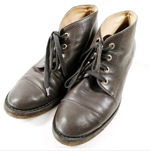 CHANEL dark brown Leather Lace-Up booties